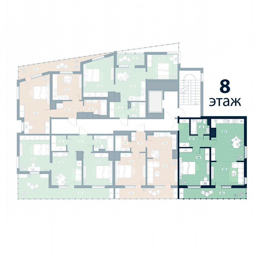 1-к. квартира, 61,9 м², 8/8 эт.