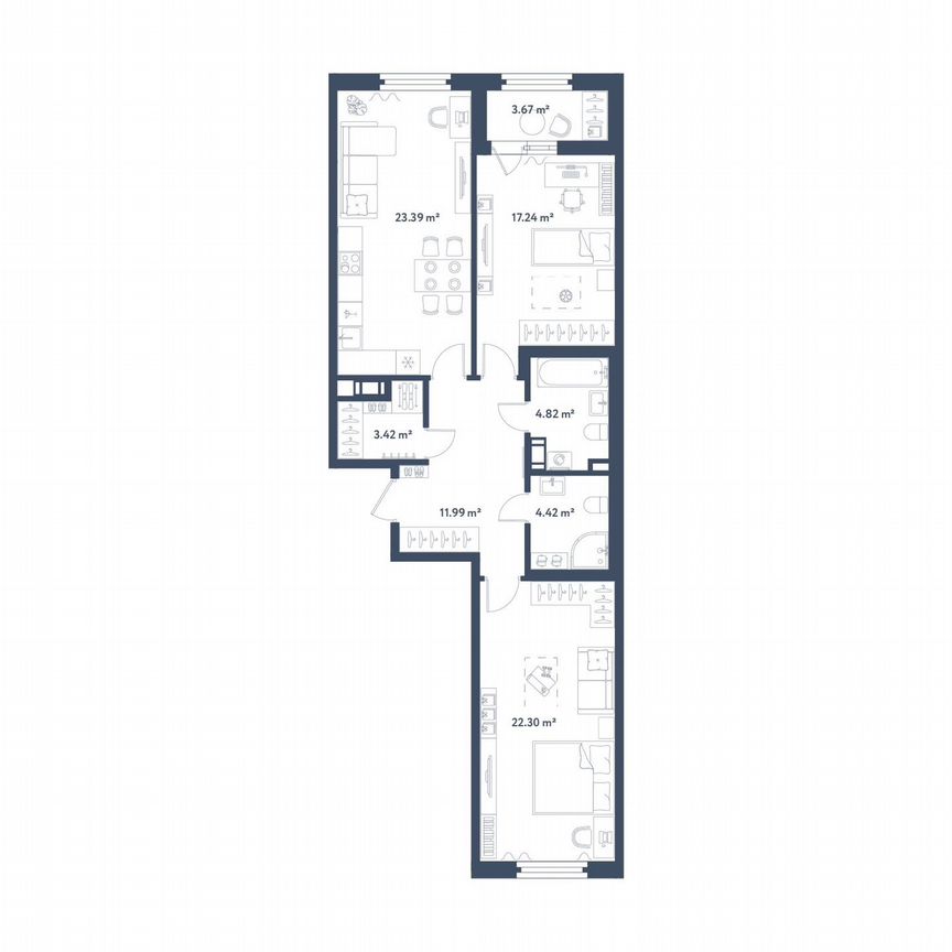 2-к. квартира, 89,4 м², 3/11 эт.