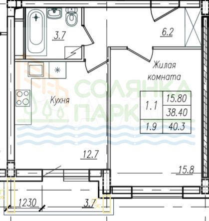 1-к. квартира, 40,3 м², 5/10 эт.