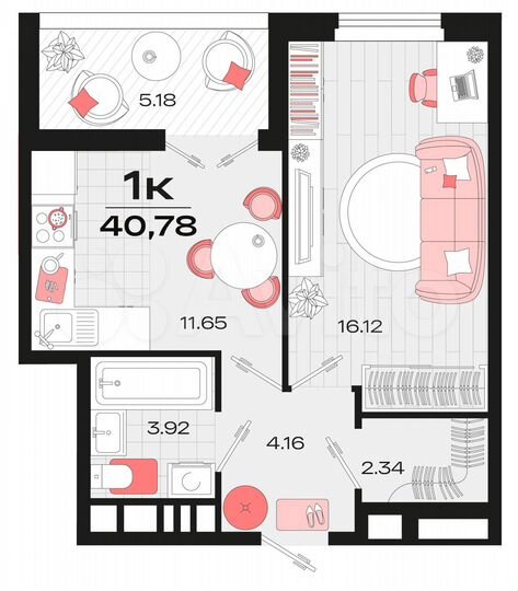 1-к. квартира, 40,1 м², 8/14 эт.