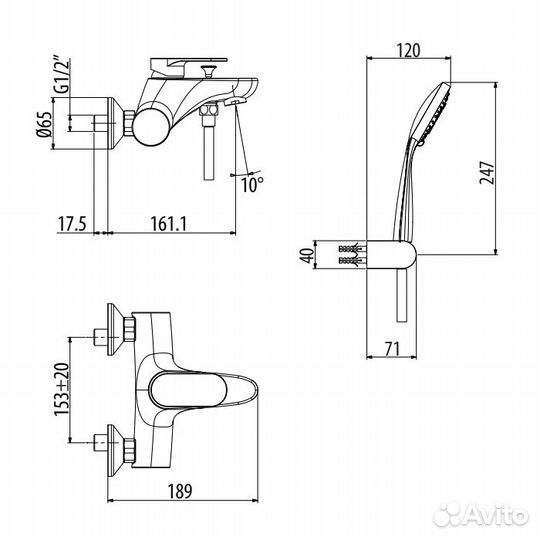 Gattoni H2Omix7000 Смеситель для ванны настенный