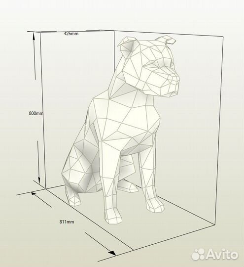 Питбуль (сидячий) из металла, полигональный