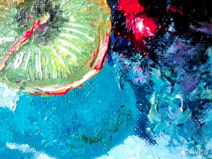 Картина маслом с рыбками кои