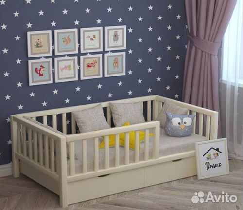 Кроватка сингл из массива с бортиком от 2х лет