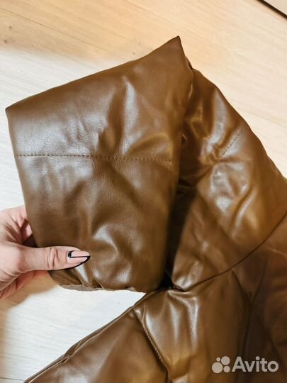 Пуховик экокожа женский 44 46 48 оверсайз