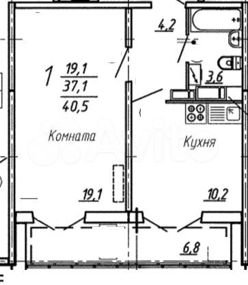 1-к. квартира, 40,6 м², 6/17 эт.