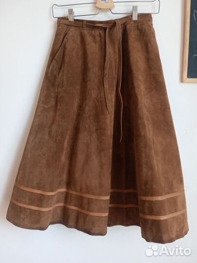 Юбка миди натуральная кожа замша