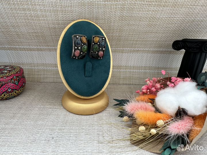 Серьги мультикамни серебро 925 звезда чернени