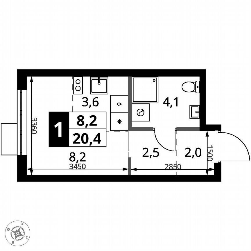 Квартира-студия, 20,4 м², 5/16 эт.