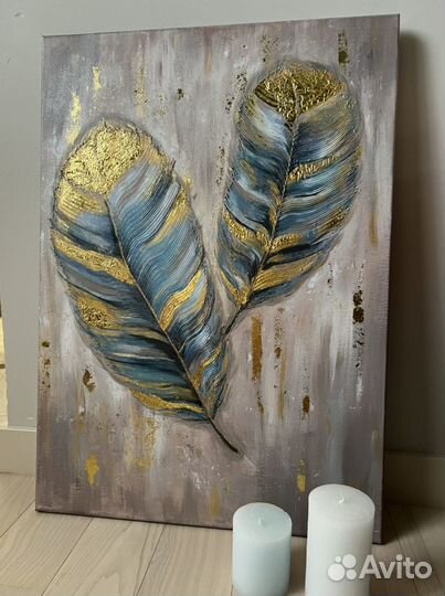 Картина «Перья» рельефная с поталью