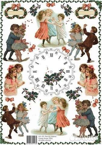 Циферблат часов, декупажная карта