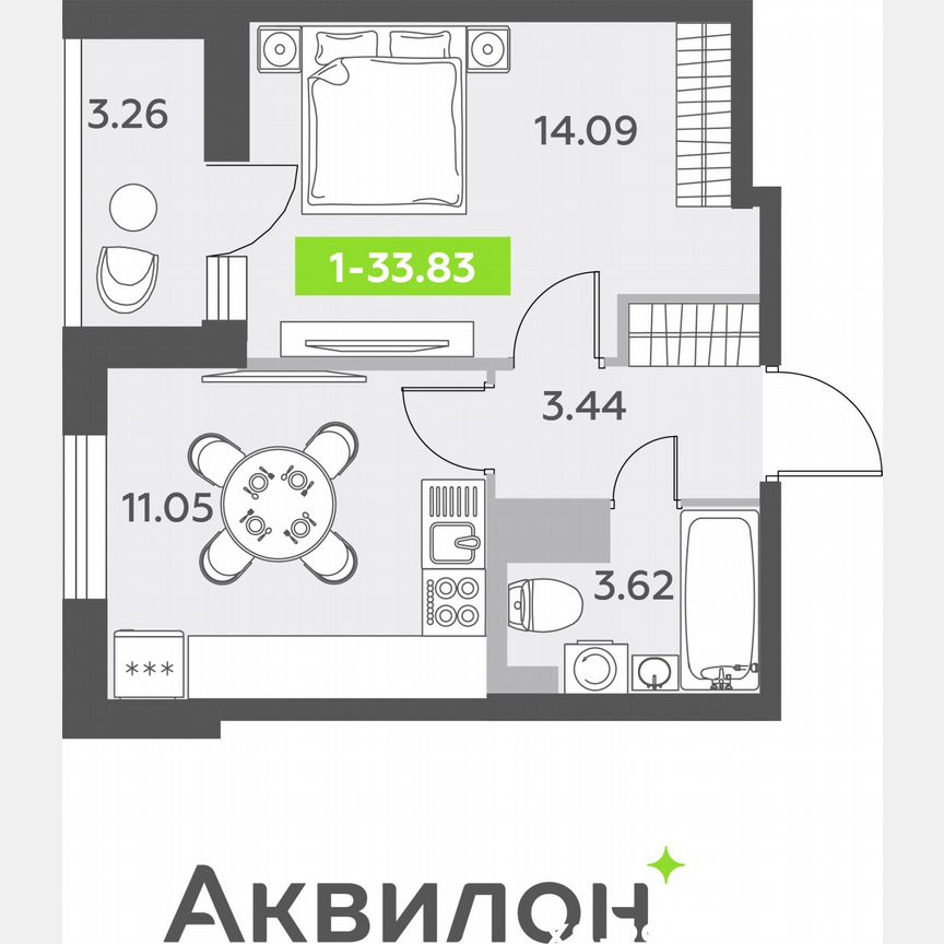 1-к. квартира, 33,8 м², 3/12 эт.