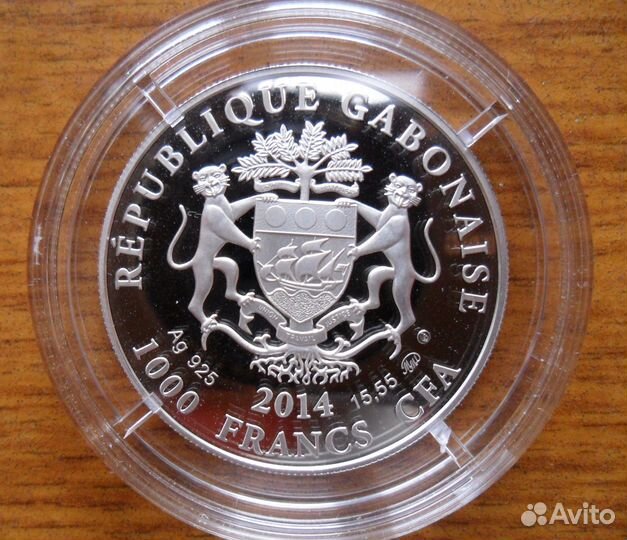 Монета серебро стрелец (1000 франков Габон)