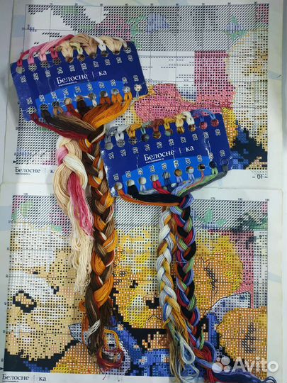 Схема для вышивания с образцами ниток