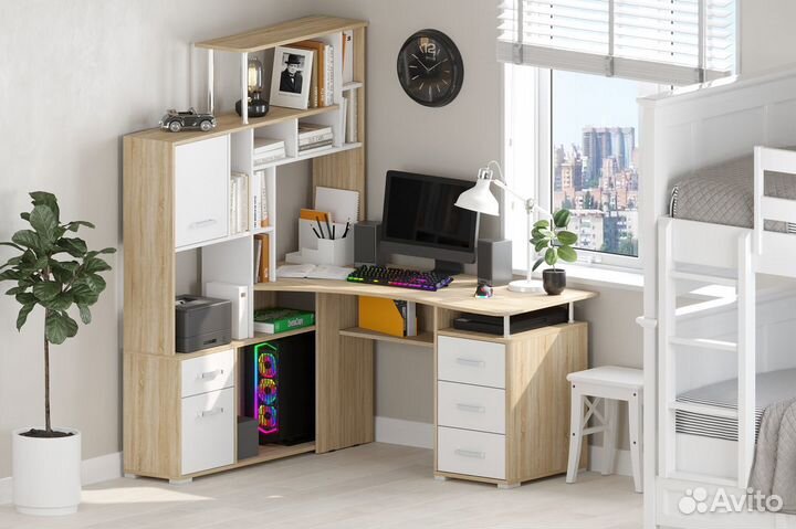 Компьютерный стол угловой с надстройкой