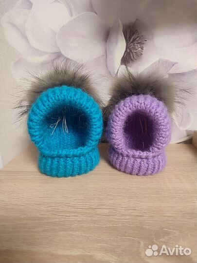 Шапка с помпоном для собачки