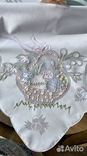 Скатерть пасхальная чайная, наперон. Винтаж