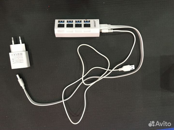 USB хаб с питанием, 4-х портовый с выключателями