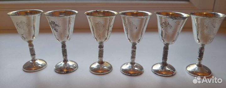 Рюмки 6 штук, комплект, серебрение