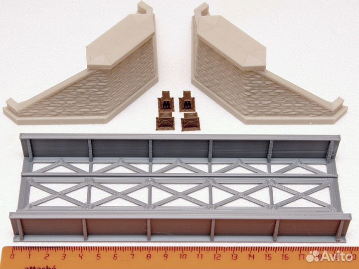 Железная дорога 1/87 Мост ж/д 20 см. + 2 опоры H0