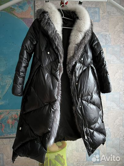 Пуховик женский длинный 42 44 размер с капюшоном