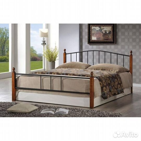 Кровать AT-915 160*200 см, красный дуб/черный