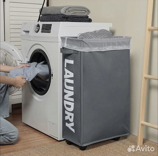 Корзина для белья складная на колесиках, новая