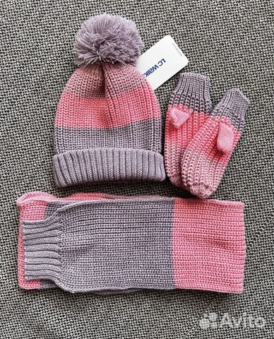 Комплект:шапка, шарф, варежки на девочку