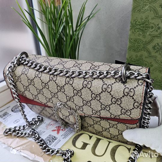 Сумка новая Gucci Dionysus бежевая с красным