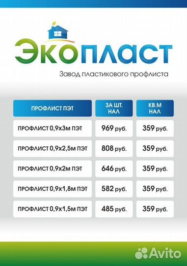 Профнастил пэт пласт. от 20 шт. от производителя