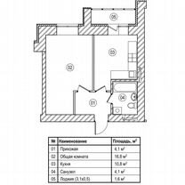 1-к. квартира, 37,4 м², 3/12 эт.