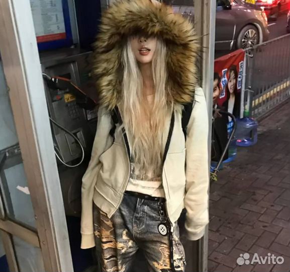 Zip hoodie с мехом y2k opium