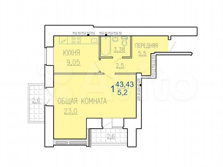 1-к. квартира, 43 м², 14/16 эт.