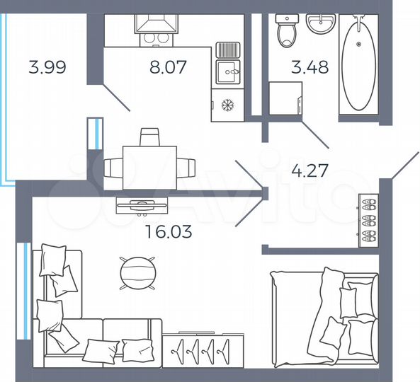 1-к. квартира, 33,9 м², 12/16 эт.