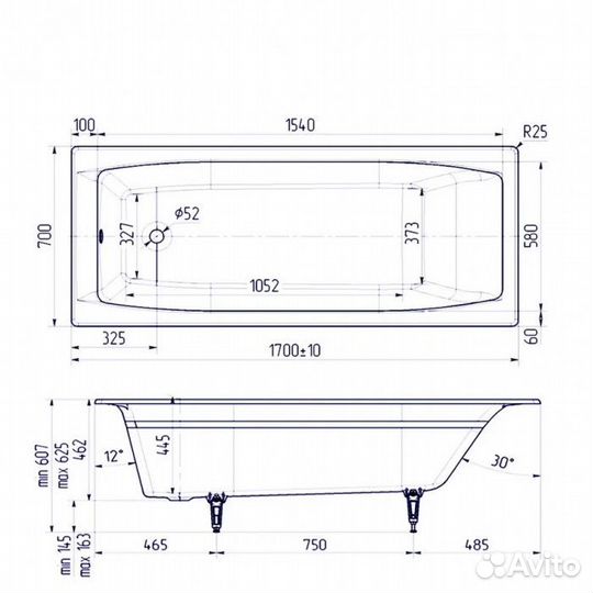 Ванна чугунная Delice Repos 170х70 с ручками DLR22