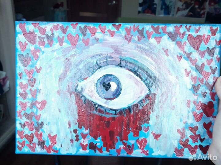 Картина на холсте акрилом.Глаз,крылья