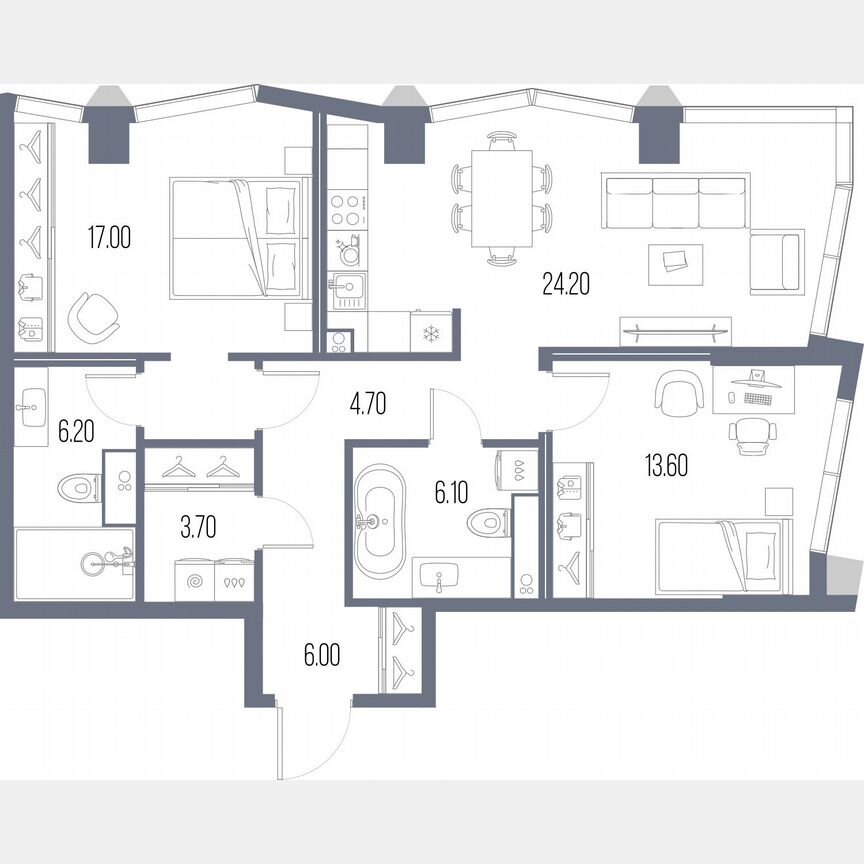 2-к. квартира, 81,5 м², 56/58 эт.