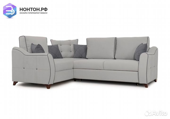 Диван угловой дельфин Френсис светло-серый / темно