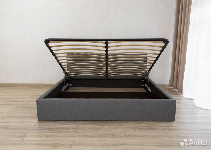 Кровать 200х200 с подъемным механизмом серая