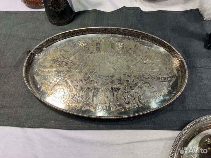 Большой английский поднос посеребрение
