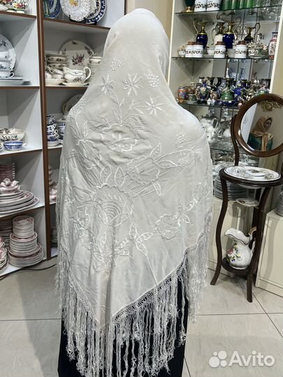 Платок шаль ссср, Винтаж. Ручная вышивка