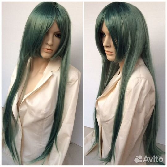 Парик длинный зеленый 80 с чёлкой