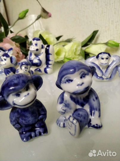 Обезьянки фигурки гжель коллекция 11 штук