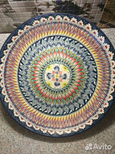 Узбекская посуда- ляган синий 42 см. (плоский)