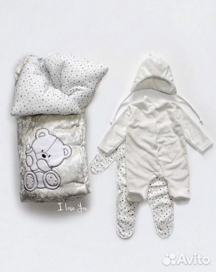 Комплект на выписку, слипы, одеяло, шапочка