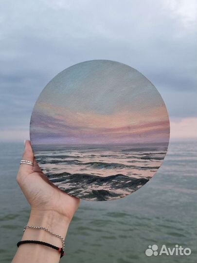 Картина на круглом холсте.Морской пейзаж.пейзаж