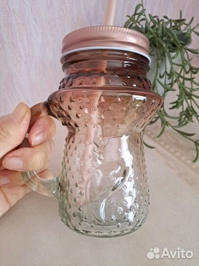 Кружка стеклянная modi с трубочкой и крышкой новая