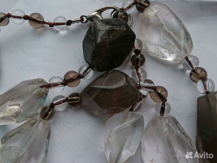 Бусы горный хрусталь, раух-топаз. 50см