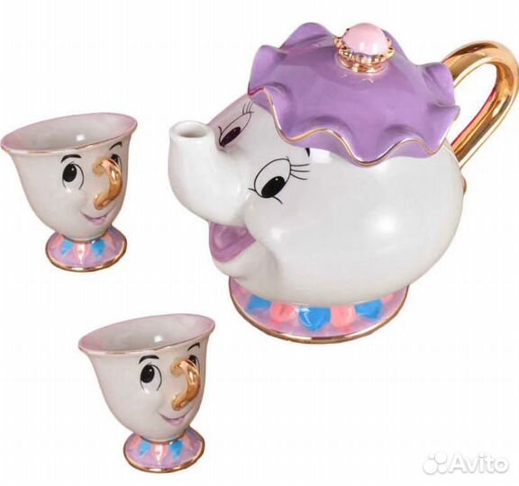 Сервиз Красавица и чудовище чайник и 2 чашки
