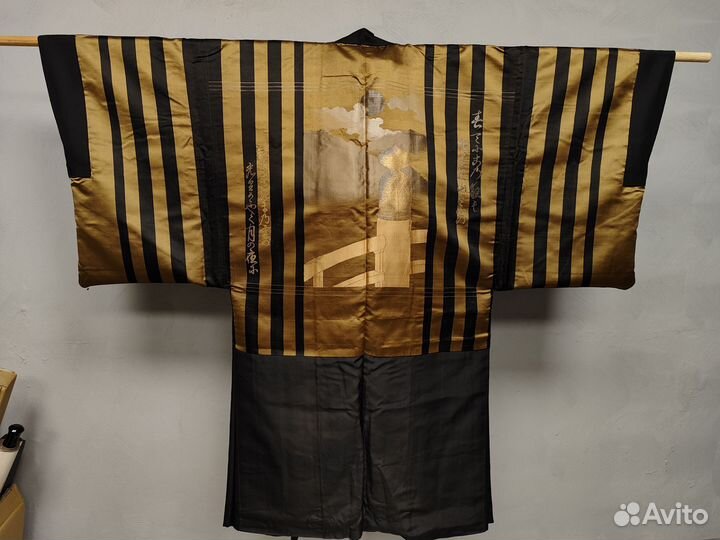 Чёрное гербовое хаори, винтаж, шелк